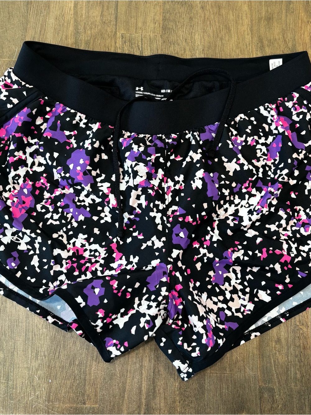 Under Armour Black Athletic Shorts with Purple & Pink Print